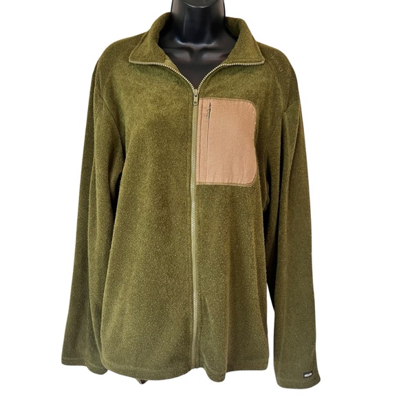 Kavu Other - Kavu Green/Tan Men's Terry Fleece Jacket Zip Pocket Elbow Patches